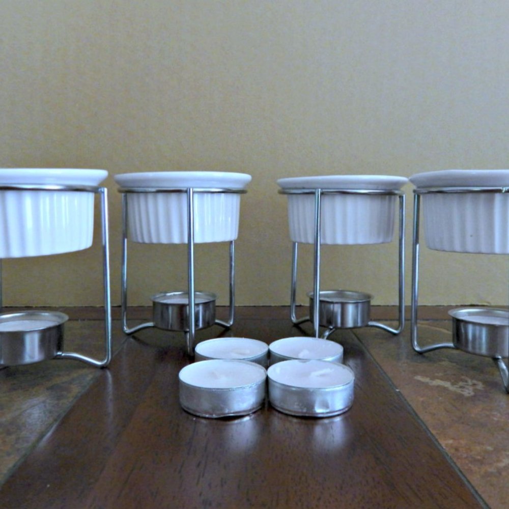 Ceramic Ramekin Tealight 2-Piece Butter Warmers w/ Metal Stands - Set of 4